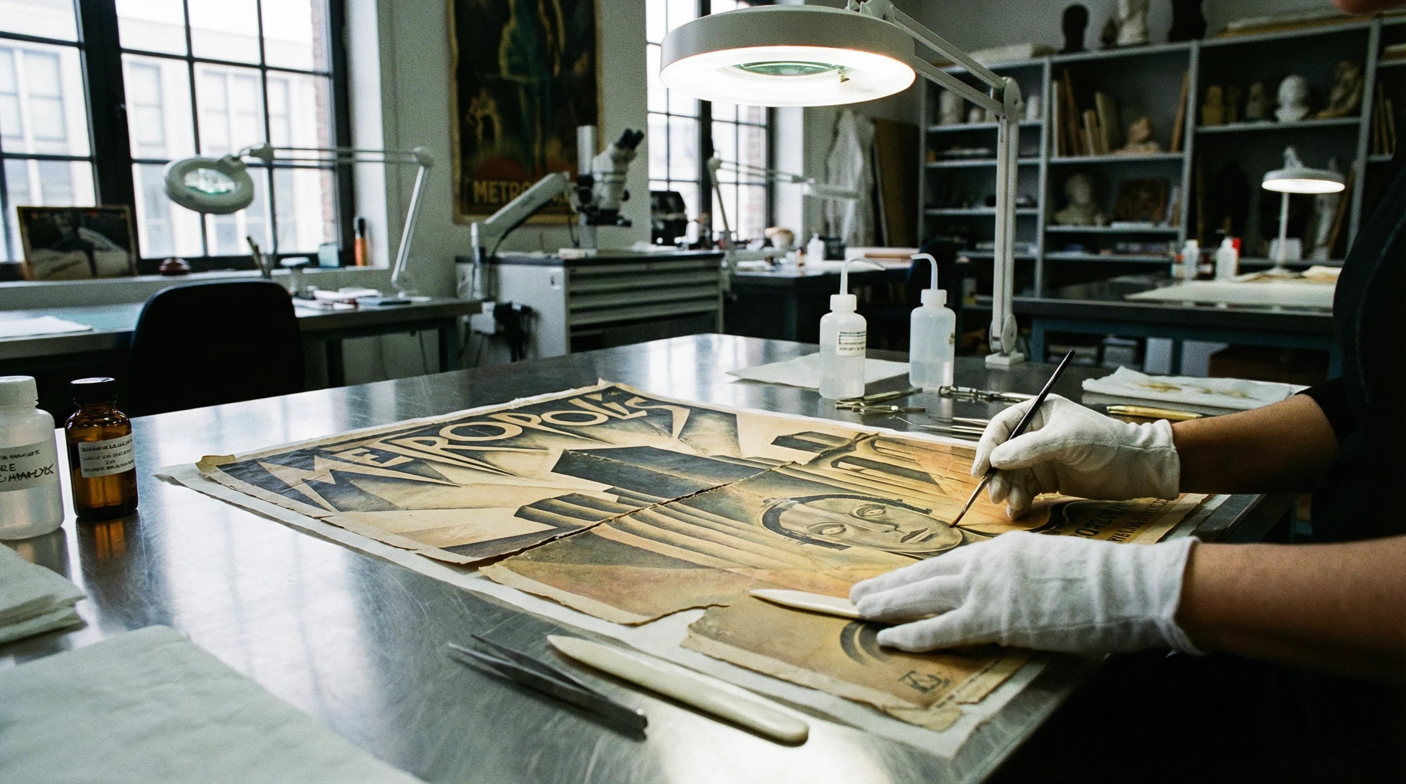 珍贵经典电影海报修复过程展示博物馆级别保护工作